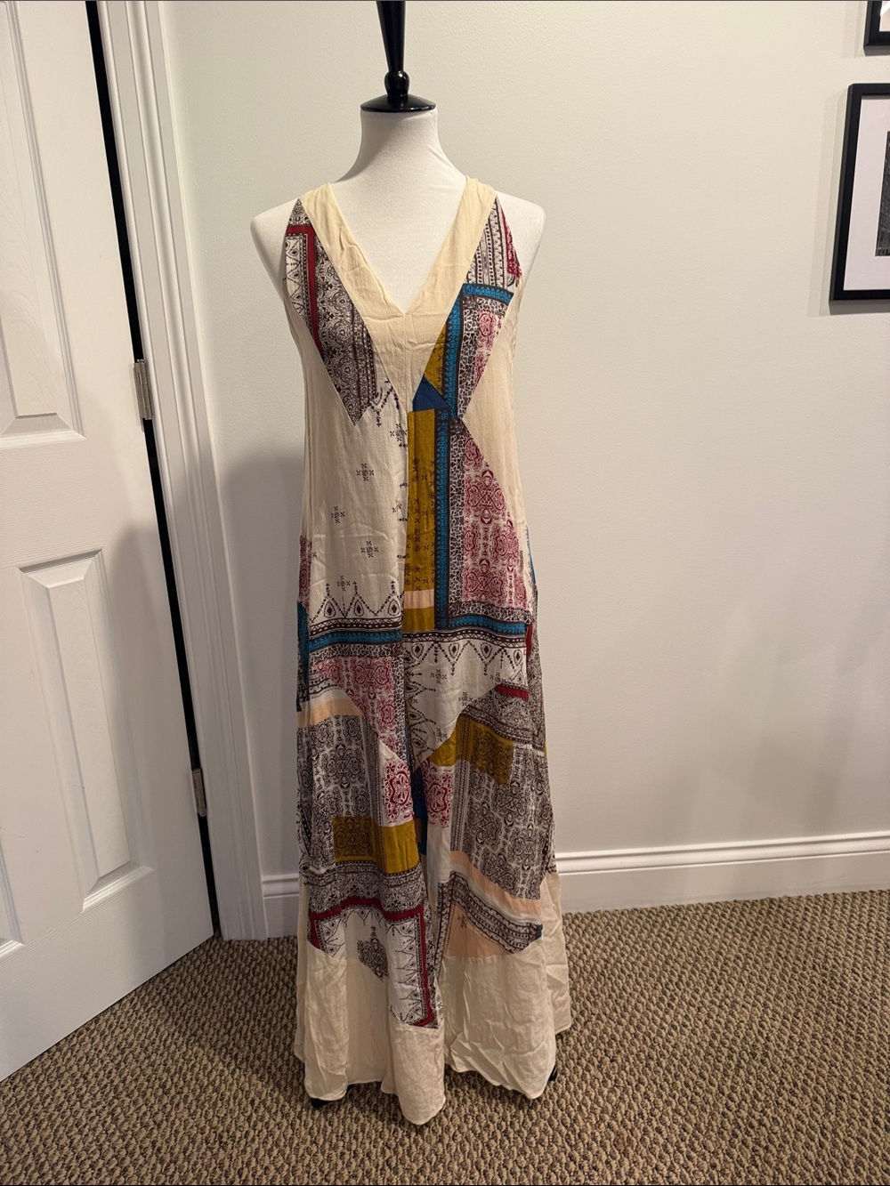 Free People Cream Patchwork Print Jumpsuit